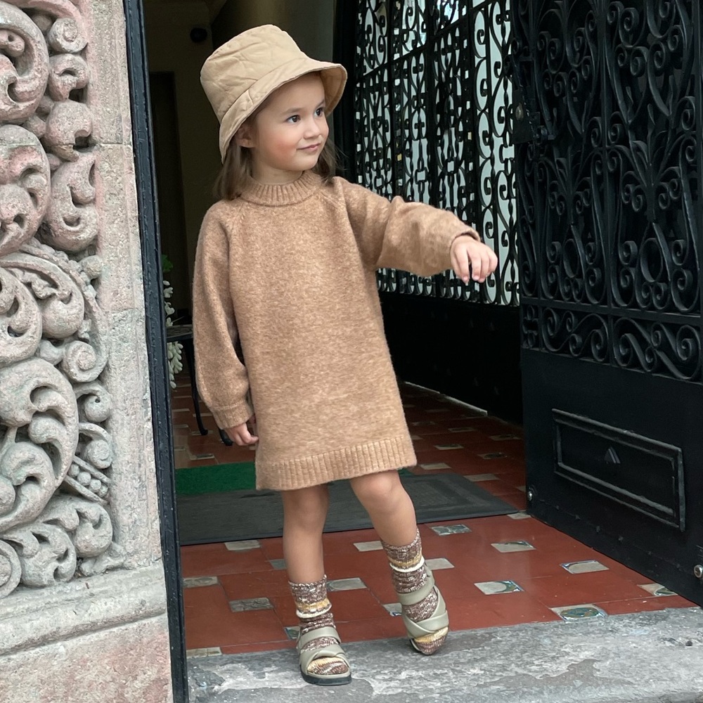 Taupe Brown Knit Mock Neck Dress